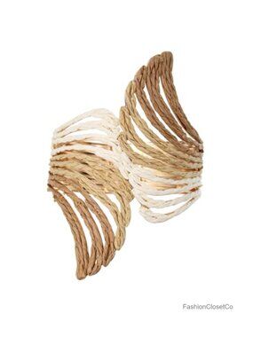 Raffia Wing Cuff Bracelet Adjustable Chunky Bangle Handmade Boho
